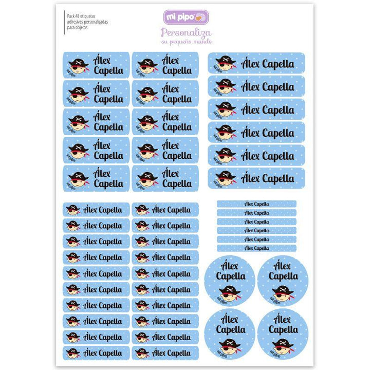 Pack 46 Etiquetas Adhesivas Personalizadas Niño Pirata - Nanetes #