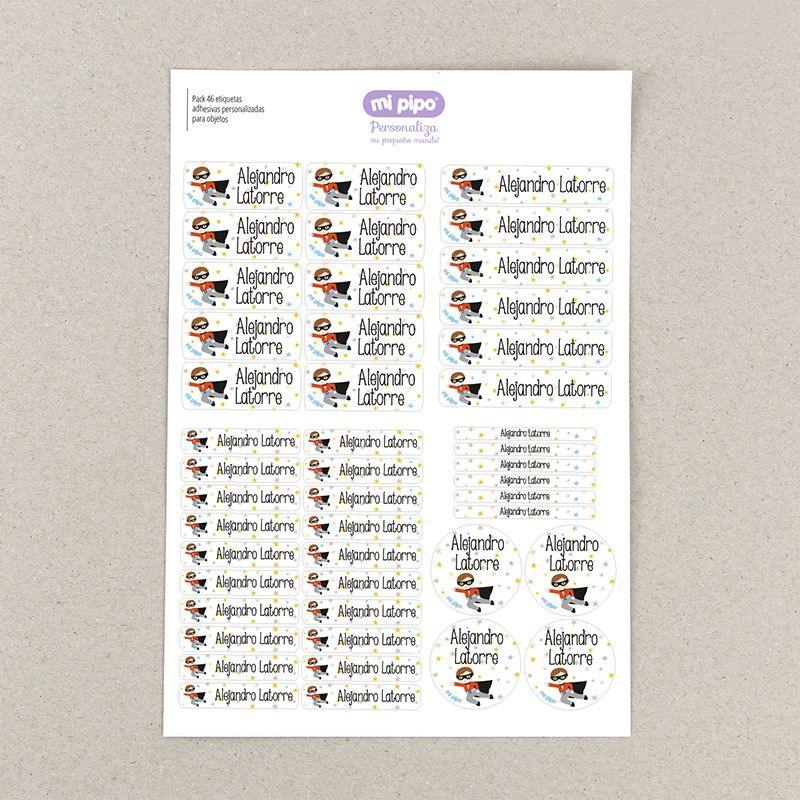 Pack 46 Etiquetas Adhesivas Personalizadas Superhéroe Mi Pipo - Nanetes #