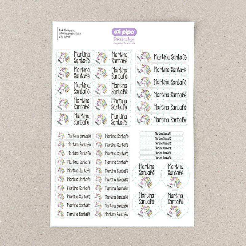 Pack 46 Etiquetas Adhesivas Personalizadas Unicornio - Nanetes #