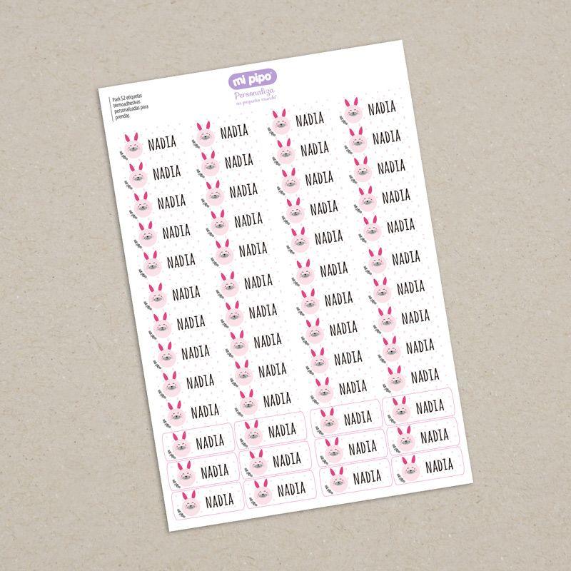 52 Etiquetas termoadhesivas Ropa Conejito rosa - Nanetes #