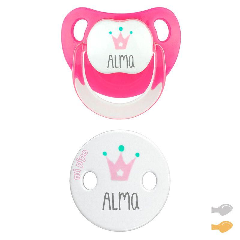 Chupete Personalizado con Broche Chupetero Deco Corona Fuxia - Nanetes #