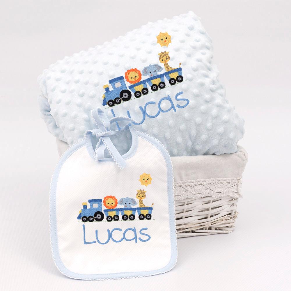 Regalo de Bebe Manta con babero Tren Nanetes - Nanetes #