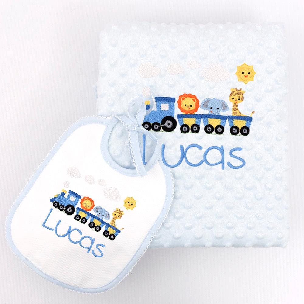 Regalo de Bebe Manta con babero Tren Nanetes - Nanetes #