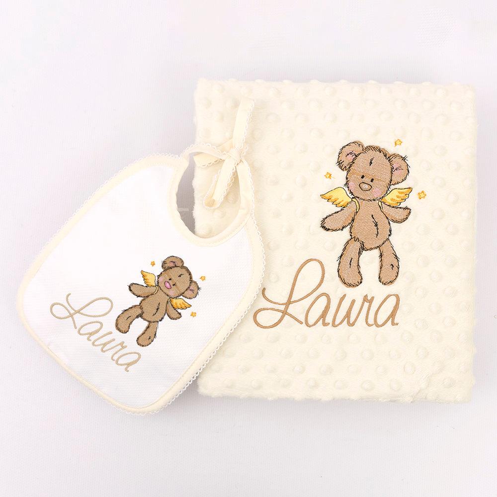 Regalo Bebe Manta con babero Osito Alas Nanetes - Nanetes #