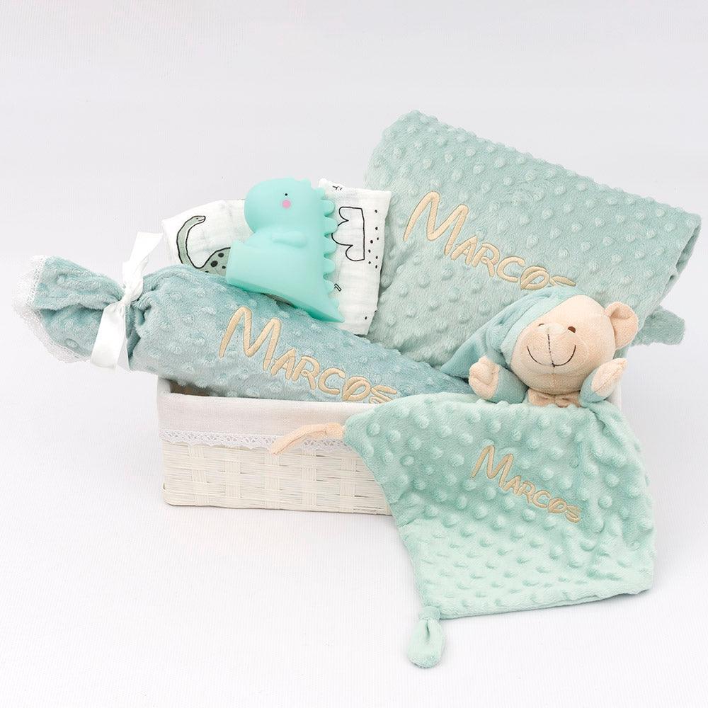 Canastilla Bebe Personalizada Aguamarina Dinos Nanetes - Nanetes #