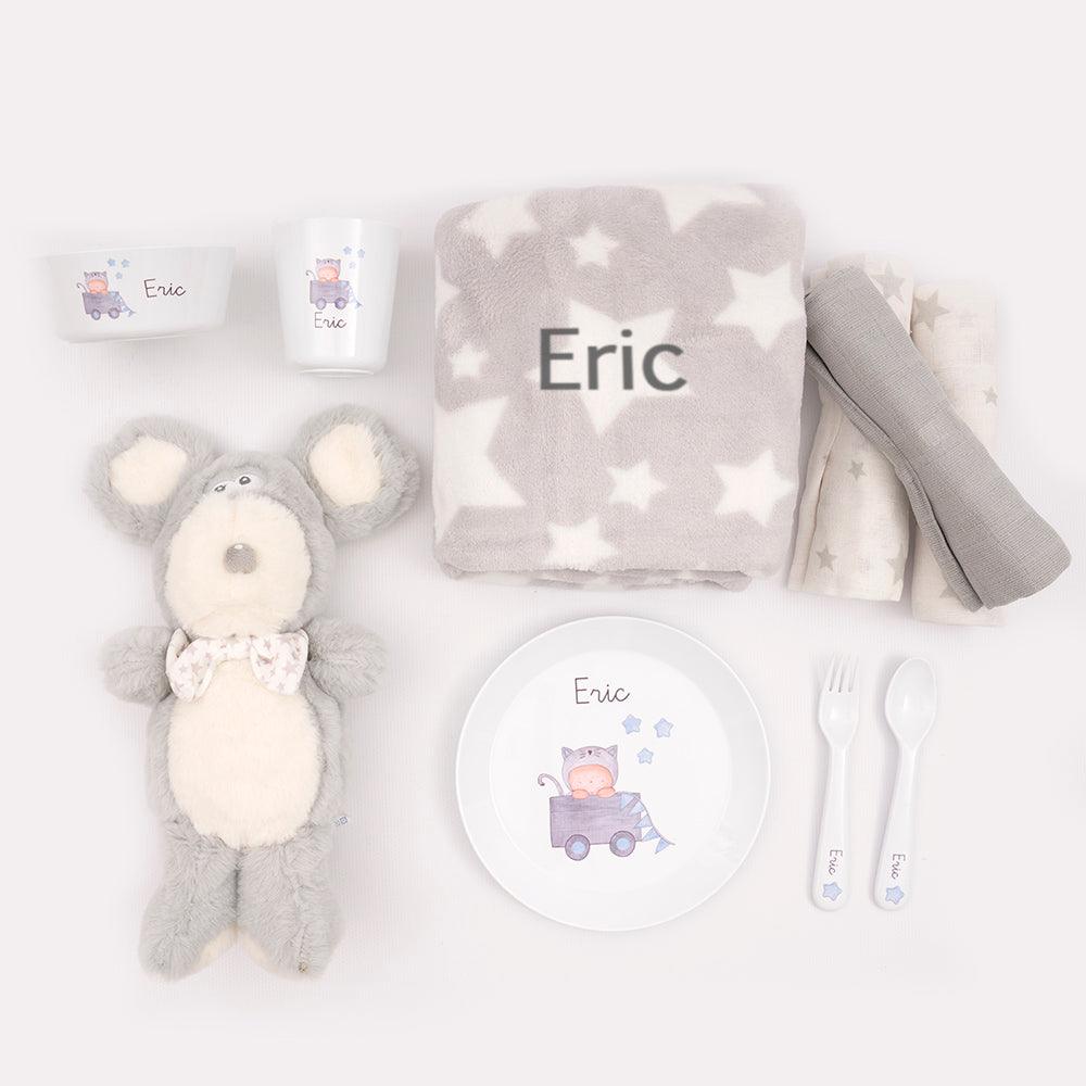 Cesta Regalo Alimentación Bebé Personalizada Ratón Vajilla Nanetes - Nanetes #