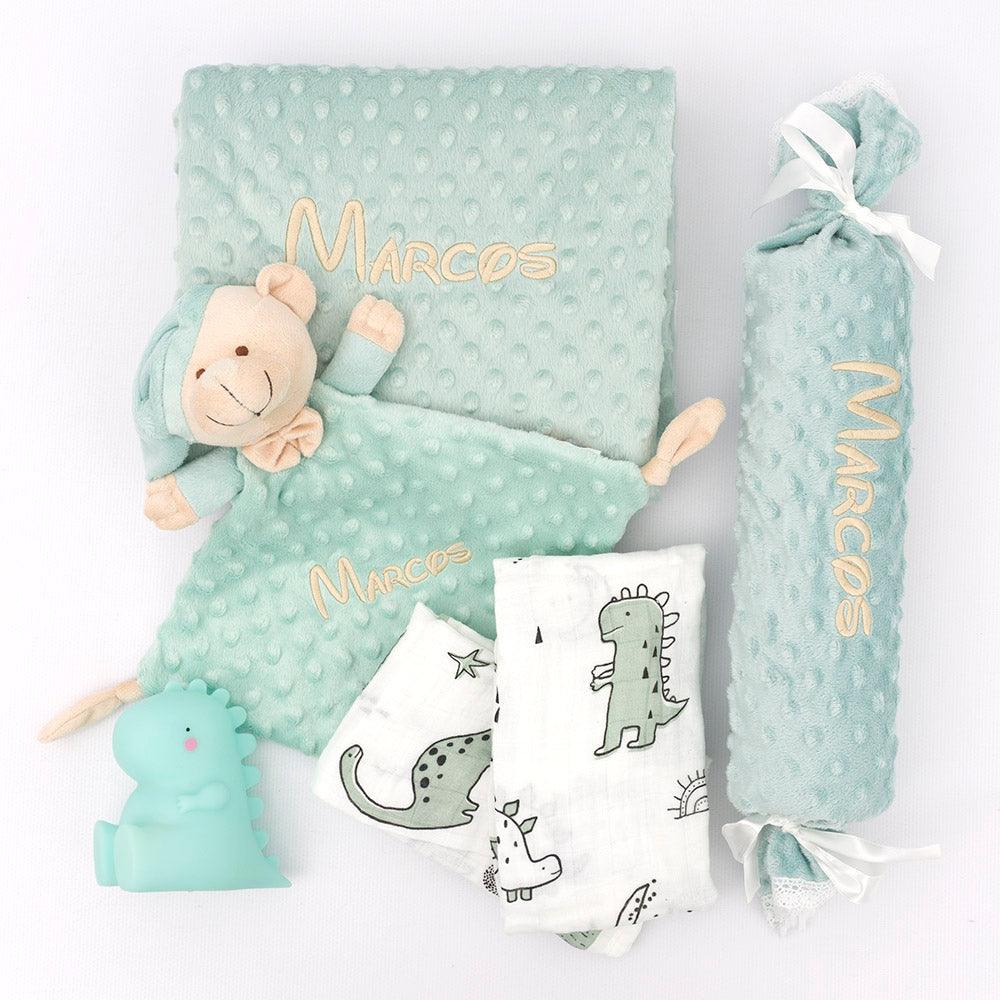 Canastilla Bebe Personalizada Aguamarina Dinos Nanetes - Nanetes #