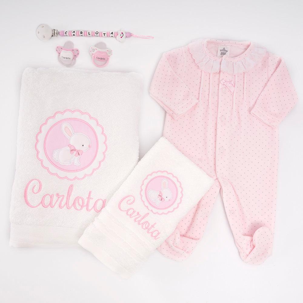 Set de regalo para bebé recién nacida, manta de seguridad de conejito rosa  para bebé, forro polar suave, caja de recuerdos, botines y cesta de regalo