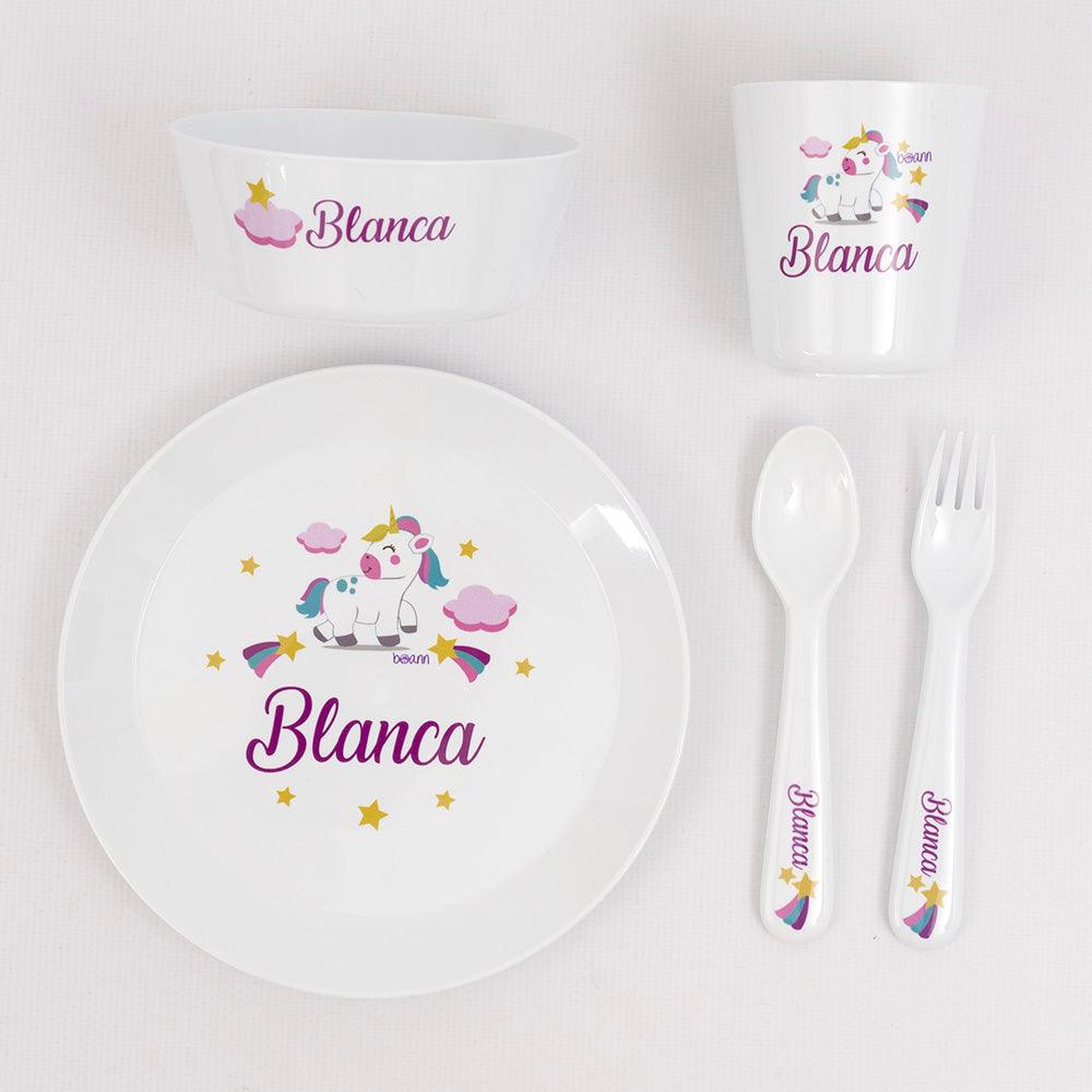 Vajilla Personalizada Infantil con Nombre Unicornio Boann - Nanetes #