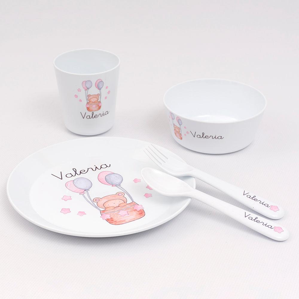 Vajilla Personalizada Infantil con Nombre Globos Rosa Boann - Nanetes #