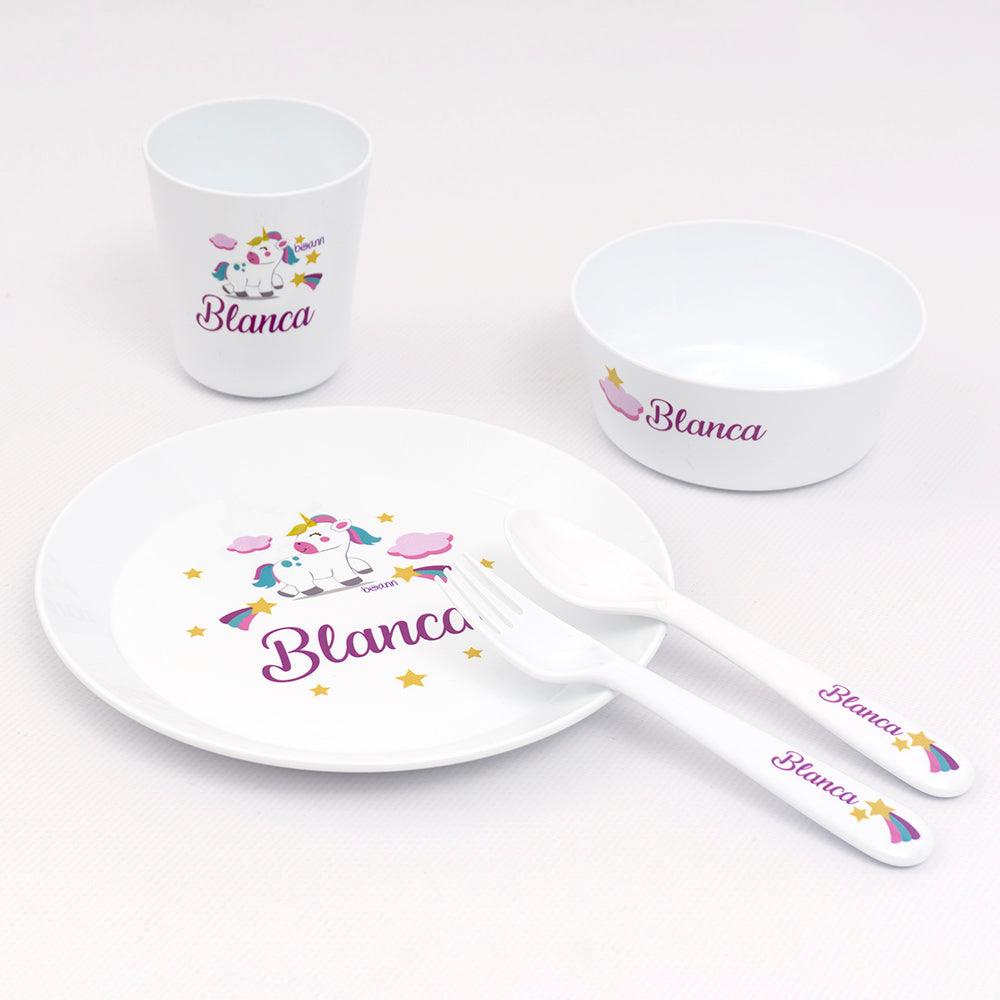 Vajilla Personalizada Infantil con Nombre Unicornio Boann