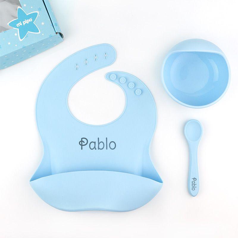 Vajilla Bebe Silicona Personalizada Mi Pipo Celeste - Nanetes #
