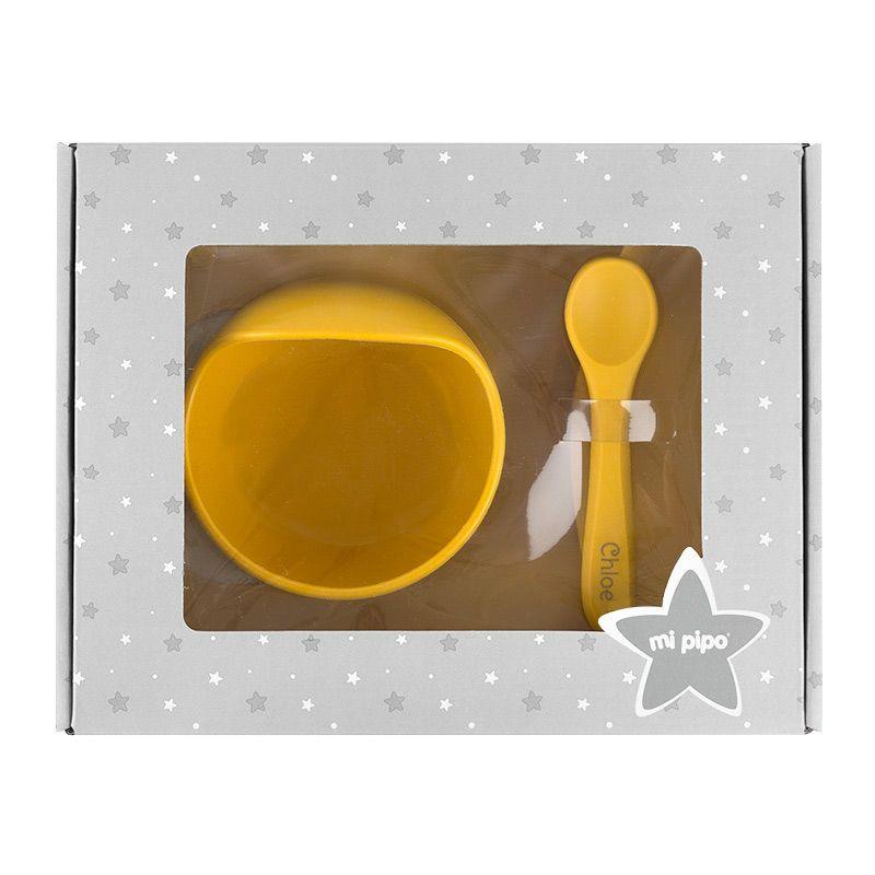 Vajilla Bebe Silicona Personalizada Mi Pipo Mostaza - Nanetes #