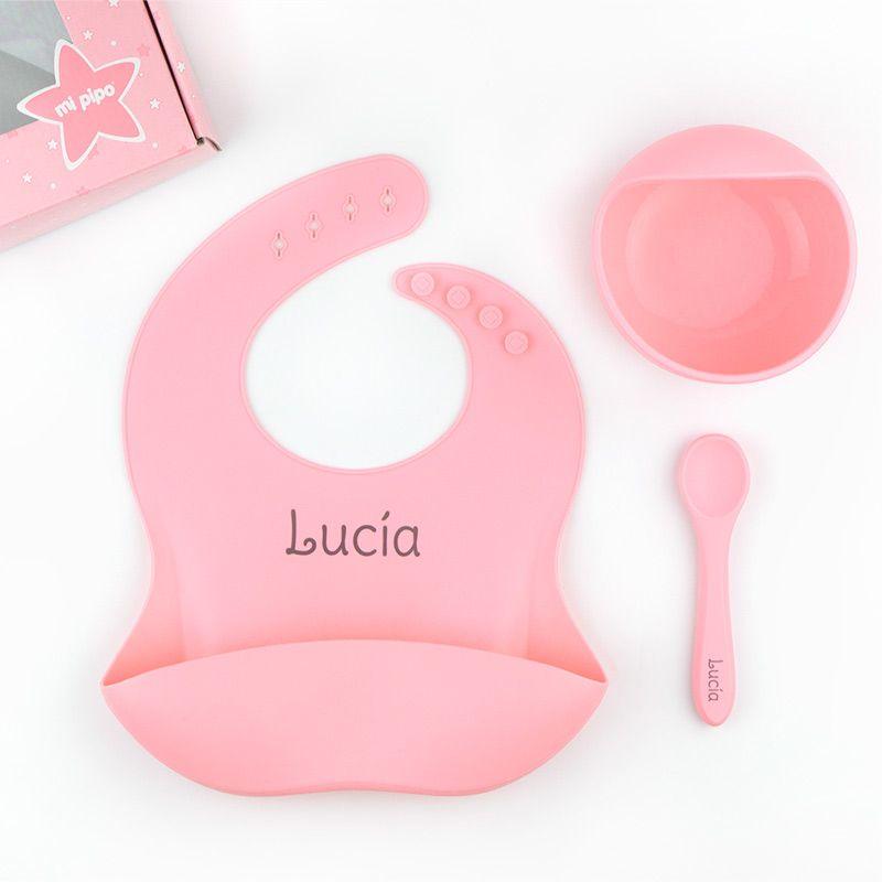 Vajilla Bebe Silicona Personalizada Mi Pipo Salmón - Nanetes #