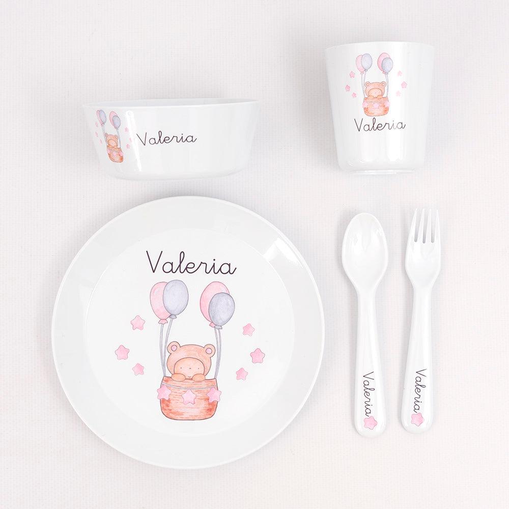 Vajilla Personalizada Infantil con Nombre Globos Rosa Boann - Nanetes #